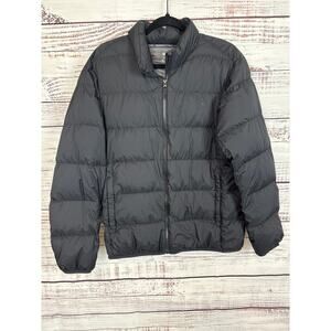 Mens Uniqlo Black Ultra Light Down Puffer Full Zip Pockets Packable Casual Sz M